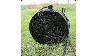 black color ata rattan handbag handwoven handmade circle design